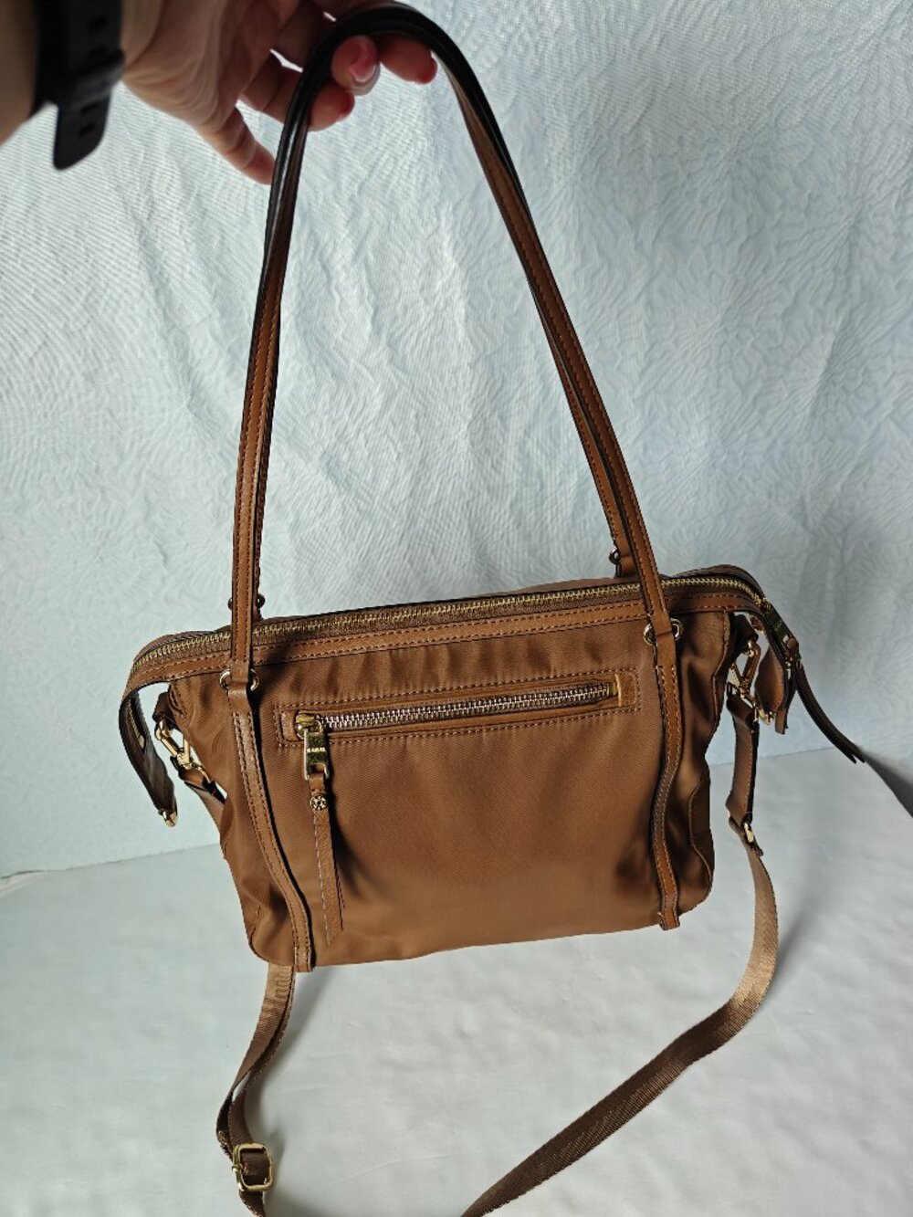 MZ WALLACE Brown Nylon Satchel Shoulder Bag Crossbody EUC
